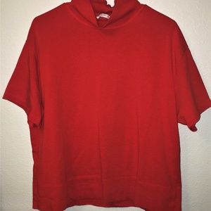 Red mock neck blouse